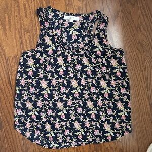 LOFT Women's Floral Sleeveless Blouse - Navy and Pink